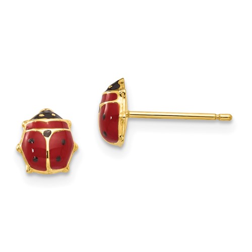 14kt Yellow Gold Enameled Ladybug Post Earrings