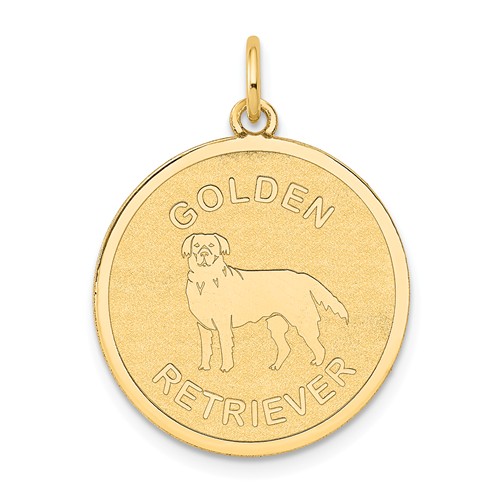 14k Yellow Gold Round Golden Retriever Pendant 3/4in
