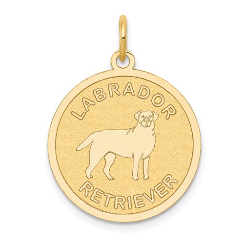 14k Yellow Gold Round Labrador Retriever Pendant 3/4in