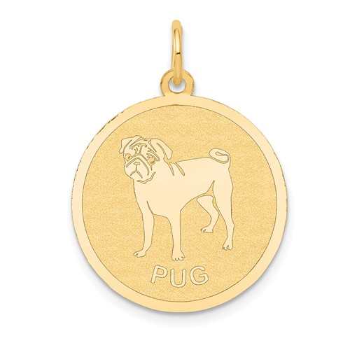 14k Yellow Gold Round Pug Pendant 3/4in
