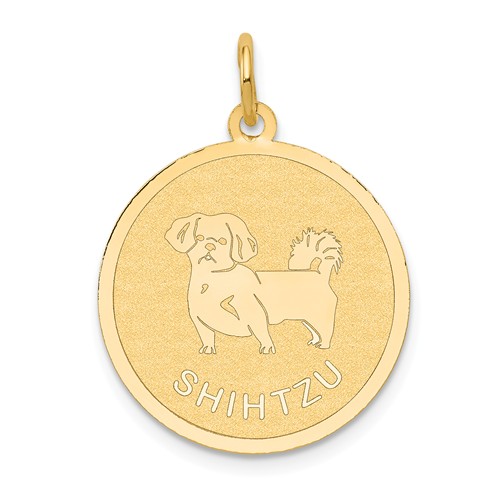 14k Yellow Gold Round Shih Tzu Disc Pendant 3/4in