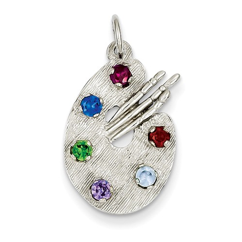 14k White Gold Painters Palette Pendant with CZs