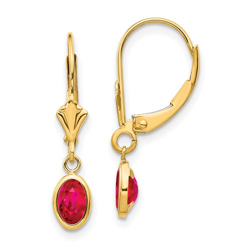 14k Yellow Gold 1.25 ct Oval Ruby Leverback Earrings
