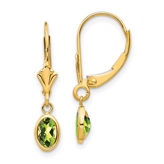 14kt Yellow Gold 1 ct Oval Peridot Leverback Earrings
