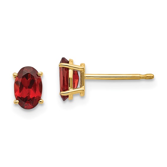 14k Yellow Gold 1.2 ct Oval Garnet Stud Earrings - AA Quality