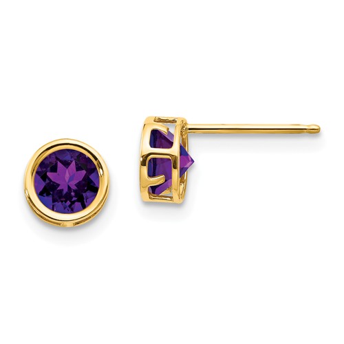 14k Yellow Gold 1 ct tw Amethyst Bezel Stud Earrings