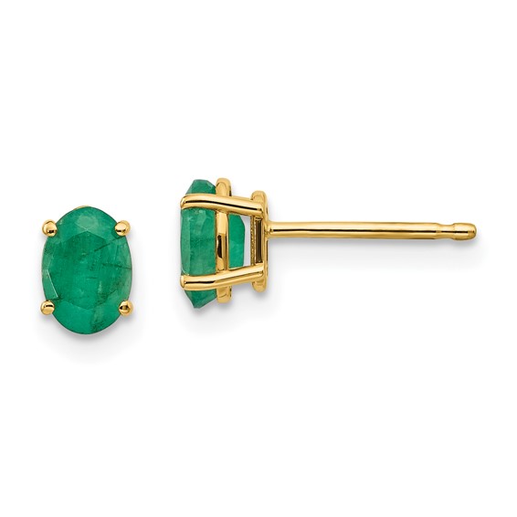 14k Yellow Gold 1 ct tw Oval Emerald Stud Earrings
