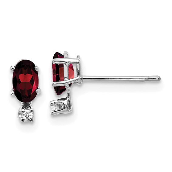 14k White Gold .60 ct tw Oval Garnet and Diamond Two-Stone Earrings