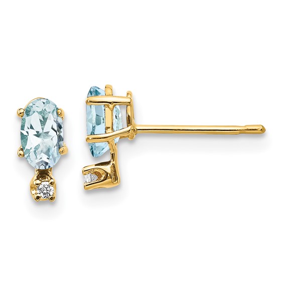 14k Yellow Gold .5 ct tw Oval Aquamarine Earrings with Diamonds