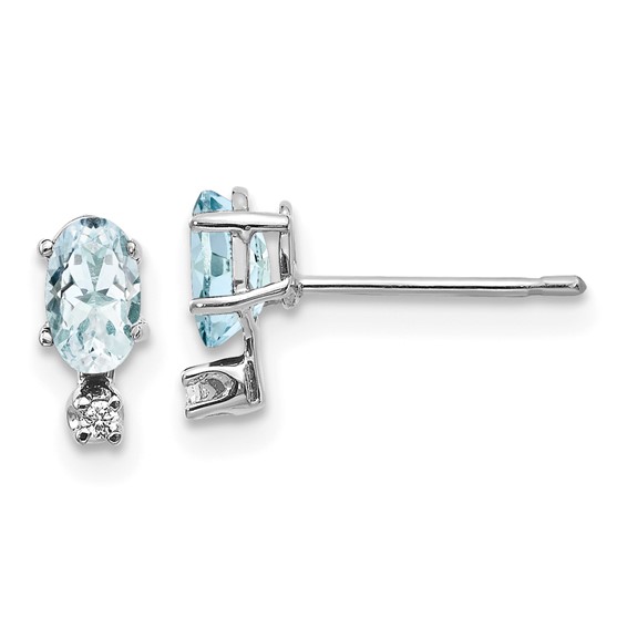 14k White Gold .50 ct tw Oval Aquamarine and Diamond Two-Stone Earrings
