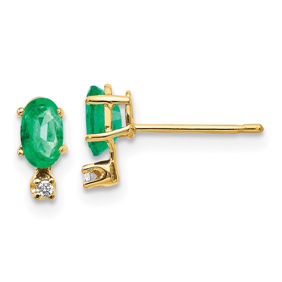 14k Yellow Gold .60 ct tw Oval Emerald and Diamond Two-Stone Earrings
