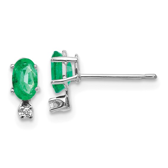 14k White Gold .60 ct tw Oval Emerald and Diamond Two-Stone Earrings