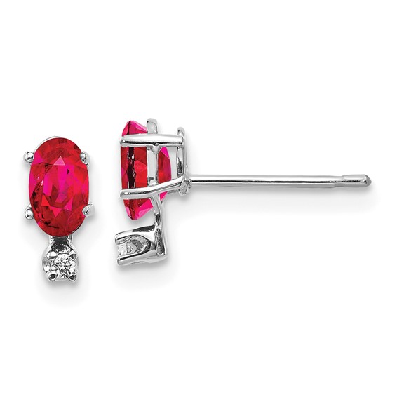 14k White Gold .68 ct tw Oval Ruby and Diamond Two-Stone Earrings