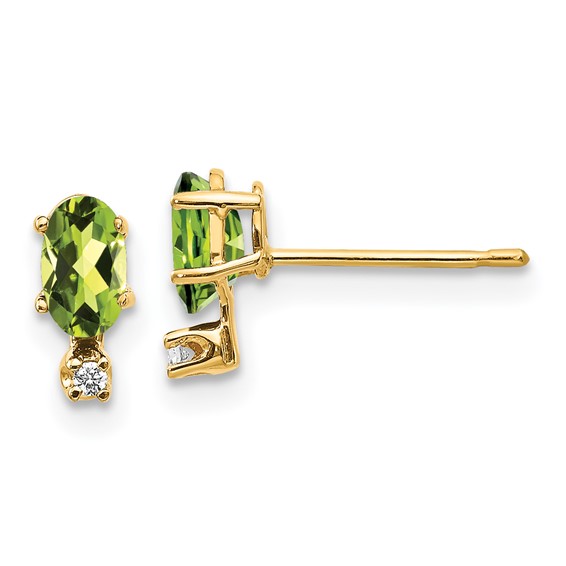 14k Yellow Gold .50 ct tw Oval Peridot and Diamond Two-Stone Earrings