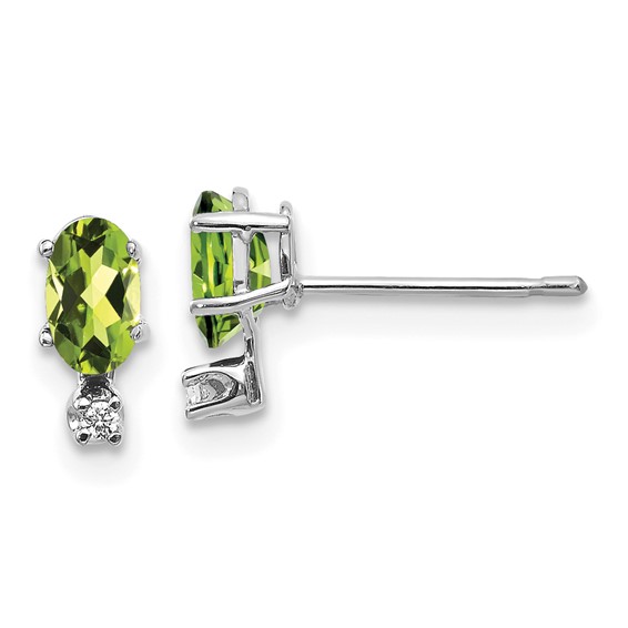 14k White Gold .50 ct tw Oval Peridot and Diamond Two-Stone Earrings