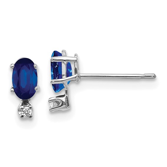 14k White Gold .74 ct tw Oval Sapphire and Diamond Two-Stone Earrings