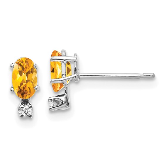 14k White Gold .40 ct tw Oval Citrine and Diamond Two-Stone Earrings