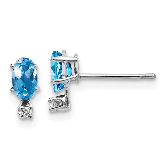 14k White Gold .60 ct tw Oval Blue Topaz and Diamond Two-Stone Earrings
