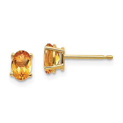 14k Yellow Gold 4/5 ct tw Oval Citrine Stud Earrings