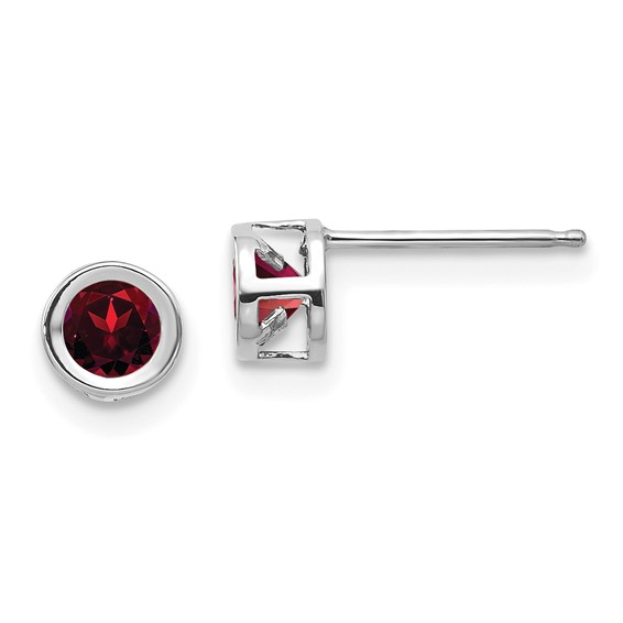 14kt White Gold 4mm Garnet Bezel Stud Earrings