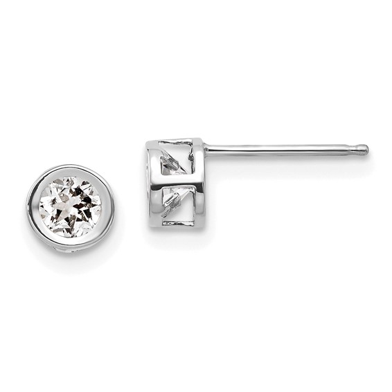 14k White Gold 4mm White Topaz Bezel Earrings