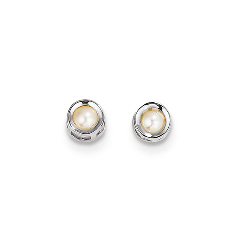 14kt White Gold 4mm Cultured Pearl Bezel Earrings