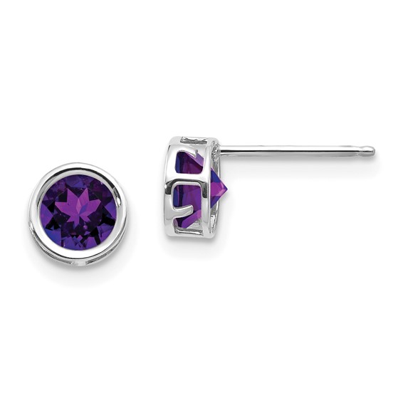 14k White Gold 0.85 ct tw Amethyst Bezel Stud Earrings