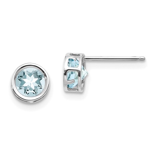 14k White Gold 1 ct tw Aquamarine Bezel Stud Earrings