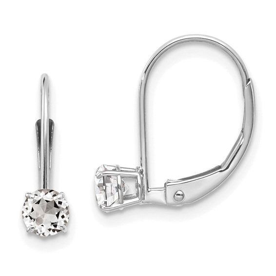 14kt White Gold 4mm White Zircon Leverback Earrings