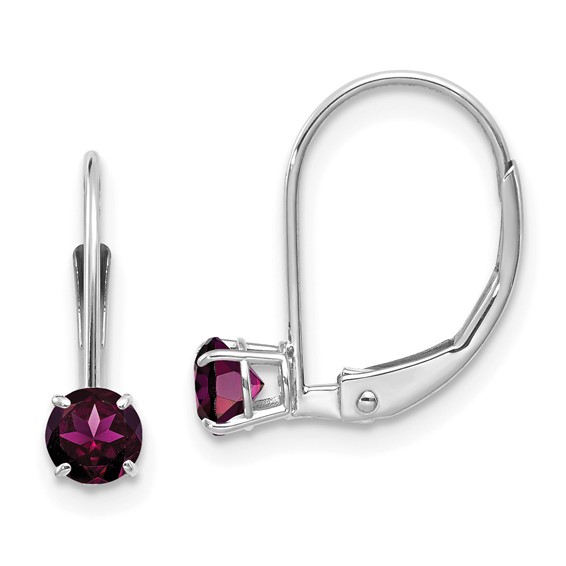 14kt White Gold 4mm Rhodolite Garnet Leverback Earrings