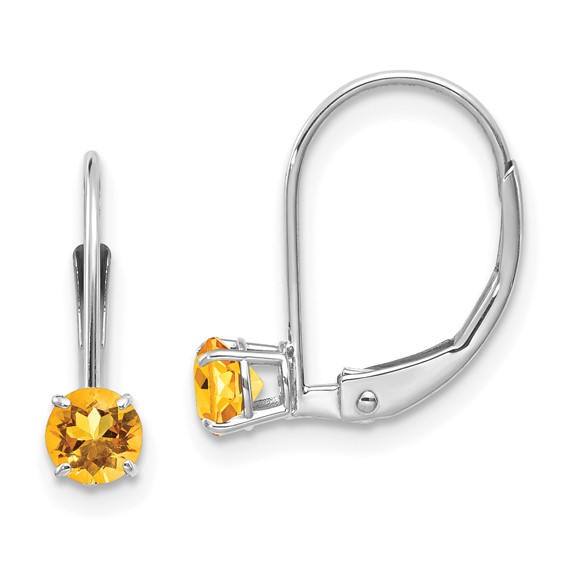 14kt White Gold 4mm Citrine Leverback Earrings