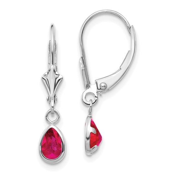14kt White Gold 1 ct Pear Ruby Leverback Earrings