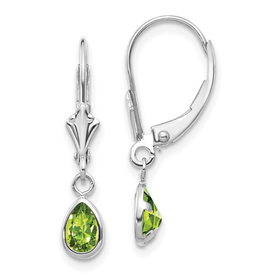 14kt White Gold 9/10 ct Pear Peridot Leverback Earrings