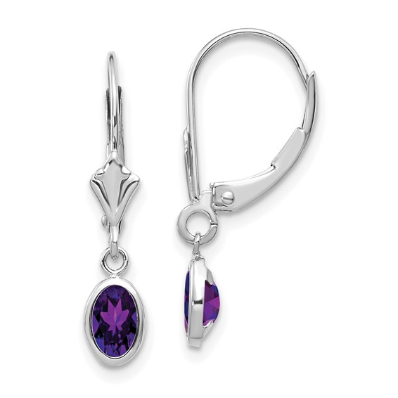 14kt White Gold 0.85 ct Oval Amethyst Leverback Earrings