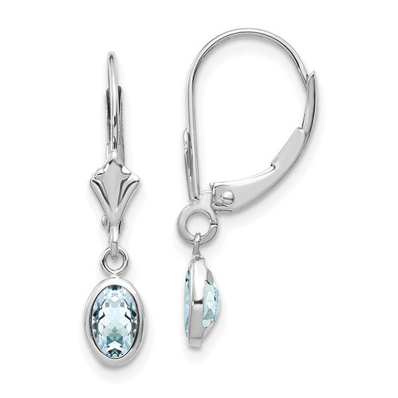 14kt White Gold 7/8 ct Oval Aquamarine Leverback Earrings