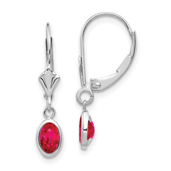 14kt White Gold 1.2 ct Oval Ruby Leverback Earrings