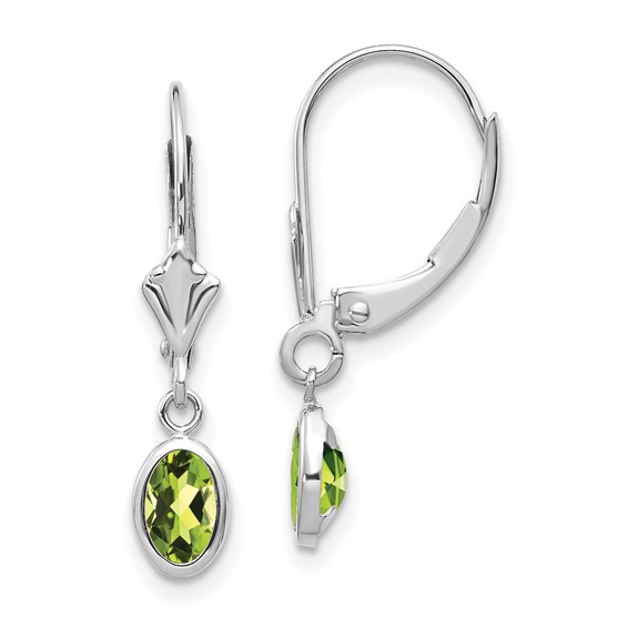 14kt White Gold 1 ct Oval Peridot Leverback Earrings