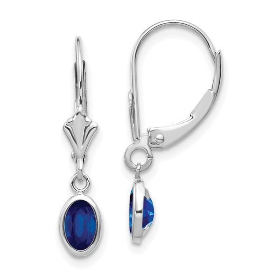14kt White Gold 2/3 ct Oval Sapphire Leverback Earrings