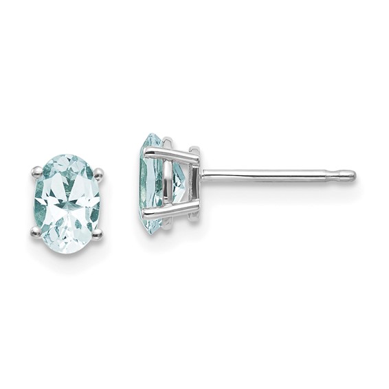 14kt White Gold 7/8 ct Oval Aquamarine Stud Earrings