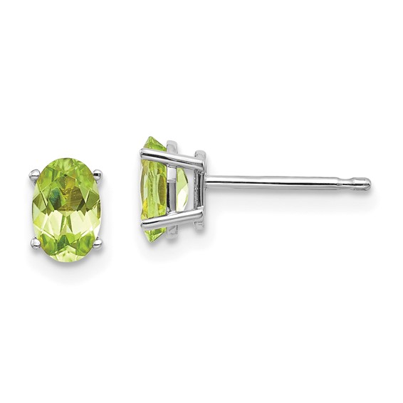 14k White Gold 1 ct Oval Peridot Stud Earrings - AA Quality