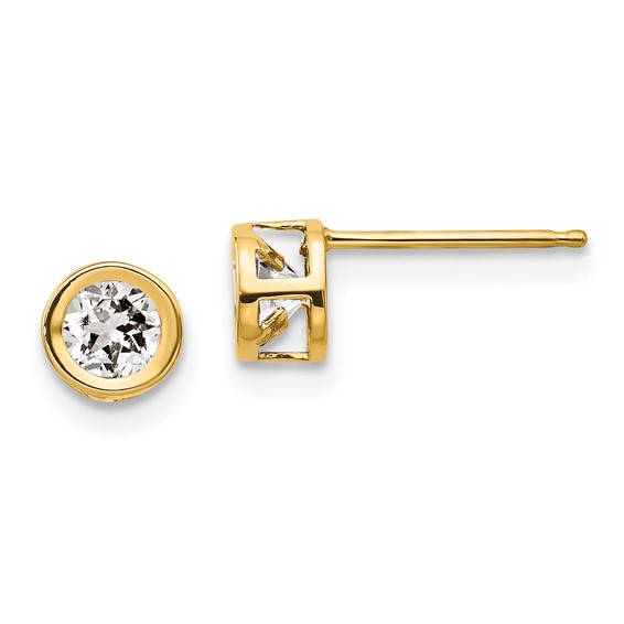 14k Yellow Gold 4mm White Topaz Bezel Earrings