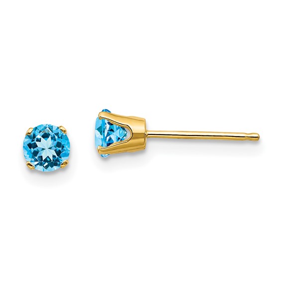 14k Yellow Gold 2/3 ct Blue Topaz Stud Earrings AA Quality