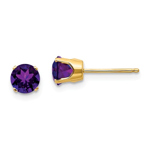 14kt Yellow Gold 1 ct tw Amethyst Stud Earrings - AA Quality