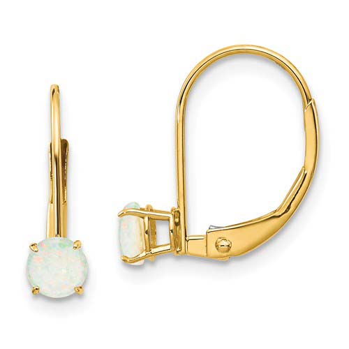 14k Yellow Gold 4mm Opal Leverback Earrings