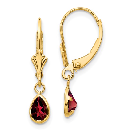 14kt Yellow Gold 1 ct Pear Garnet Leverback Earrings