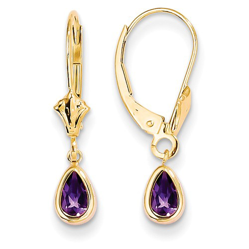14kt Yellow Gold 3/4 ct tw Pear Amethyst Leverback Earrings