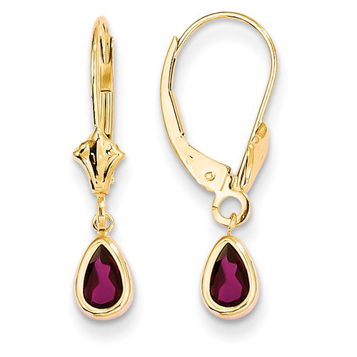 14kt Yellow Gold 1 ct Pear Rhodolite Garnet Leverback Earrings