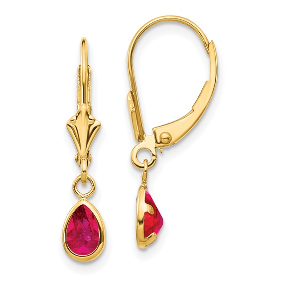 14kt Yellow Gold 1 ct Pear Ruby Leverback Earrings