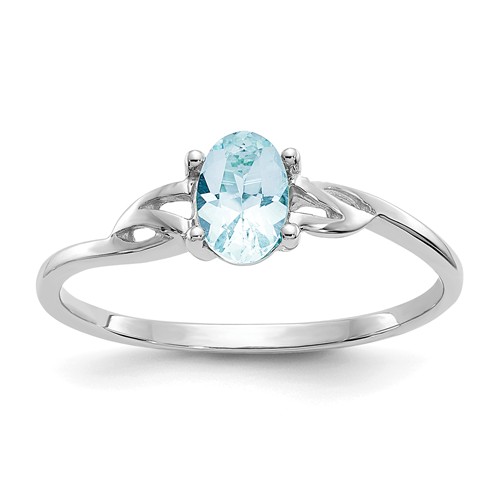 14k White Gold 2/5 ct Oval Aquamarine Ring with Ribbon Shank