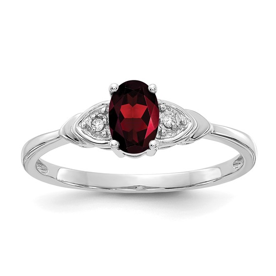 14kt White Gold 1/5 Ct Oval Garnet Ring with Diamond Accents